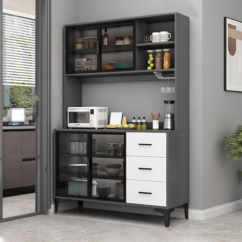 Contemporary Buffet Table Glass Doors Faux Wood Buffet Stand with Doors for Kitchen 47"L x 16"W x 71"H Grey 2 Clearhalo 'buffet_sideboard' 'Buffets & Sideboards' 'furn' 'furn_buffet_sideboard' 'Furniture' 'Kitchen & Dining Furniture' 7478225