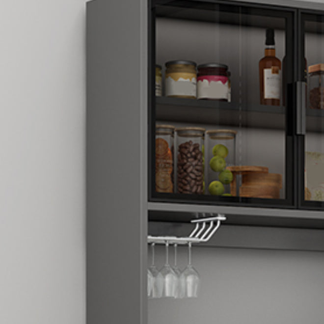 Contemporary Buffet Table Glass Doors Faux Wood Buffet Stand with Doors for Kitchen Clearhalo 'buffet_sideboard' 'Buffets & Sideboards' 'furn' 'furn_buffet_sideboard' 'Furniture' 'Kitchen & Dining Furniture' 7478226