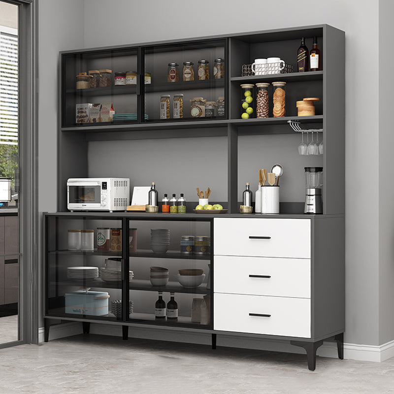 Contemporary Buffet Table Glass Doors Faux Wood Buffet Stand with Doors for Kitchen Grey 2 Clearhalo 'buffet_sideboard' 'Buffets & Sideboards' 'furn' 'furn_buffet_sideboard' 'Furniture' 'Kitchen & Dining Furniture' 7478227
