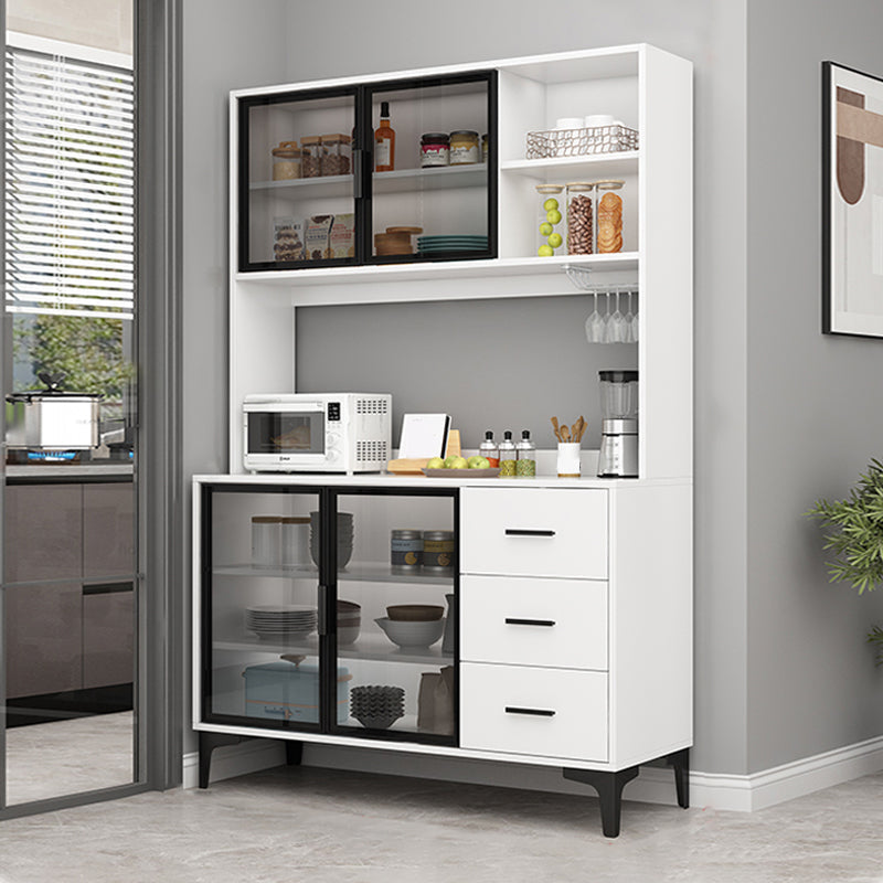 Contemporary Buffet Table Glass Doors Faux Wood Buffet Stand with Doors for Kitchen 47"L x 16"W x 71"H White 2 Clearhalo 'buffet_sideboard' 'Buffets & Sideboards' 'furn' 'furn_buffet_sideboard' 'Furniture' 'Kitchen & Dining Furniture' 7478229