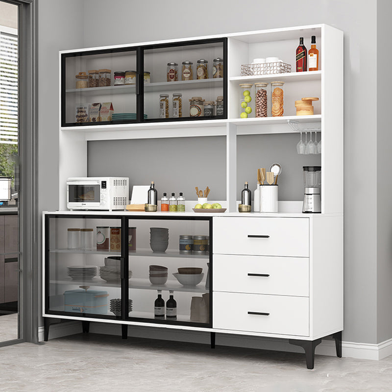Contemporary Buffet Table Glass Doors Faux Wood Buffet Stand with Doors for Kitchen White 2 Clearhalo 'buffet_sideboard' 'Buffets & Sideboards' 'furn' 'furn_buffet_sideboard' 'Furniture' 'Kitchen & Dining Furniture' 7478230
