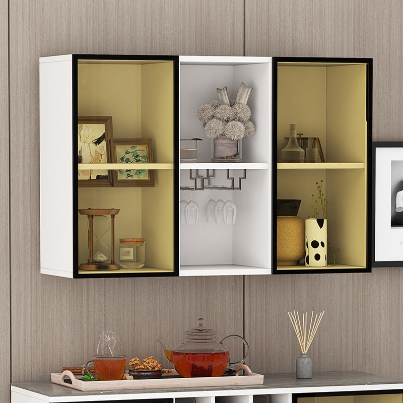 Contemporary Wall Mounted Display Stand Faux Wood Buffet Cabinet for Dining Room 43"L x 13"W x 27"H White Clearhalo 'Display & China Cabinets' 'display_china_cabinets' 'furn' 'furn_display_china_cabinets' 'Furniture' 'Kitchen & Dining Furniture' 7478443