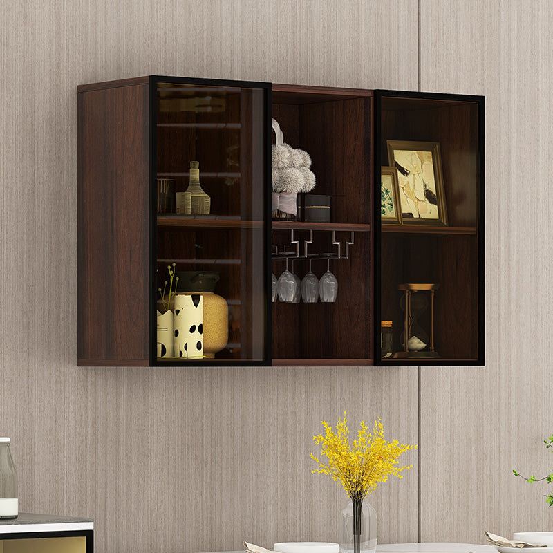 Contemporary Wall Mounted Display Stand Faux Wood Buffet Cabinet for Dining Room Nut-Brown Clearhalo 'Display & China Cabinets' 'display_china_cabinets' 'furn' 'furn_display_china_cabinets' 'Furniture' 'Kitchen & Dining Furniture' 7478447