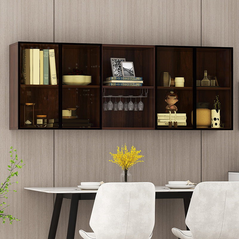 Contemporary Wall Mounted Display Stand Faux Wood Buffet Cabinet for Dining Room Nut-Brown Clearhalo 'Display & China Cabinets' 'display_china_cabinets' 'furn' 'furn_display_china_cabinets' 'Furniture' 'Kitchen & Dining Furniture' 7478449