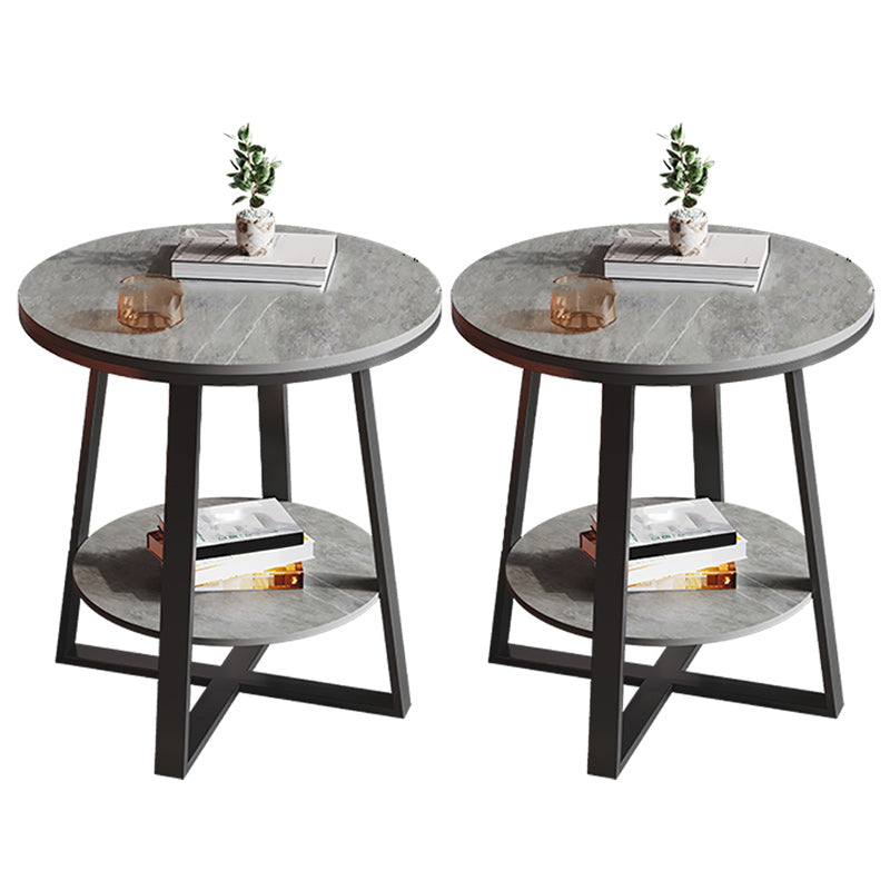 Contemporary Stone End Table Cross Base Round Top Side End Table with Shelf Gray 2 Clearhalo 'Coffee & Accent Tables' 'End & Side Tables' 'end_side_tables' 'furn' 'furn_end_side_tables' 'Furniture' 'Living Room Furniture' 7484620