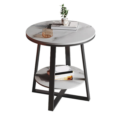 Contemporary Stone End Table Cross Base Round Top Side End Table with Shelf White 1 Clearhalo 'Coffee & Accent Tables' 'End & Side Tables' 'end_side_tables' 'furn' 'furn_end_side_tables' 'Furniture' 'Living Room Furniture' 7484622