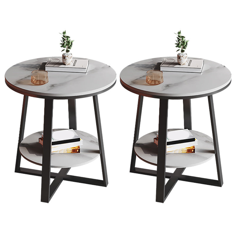 Contemporary Stone End Table Cross Base Round Top Side End Table with Shelf White 2 Clearhalo 'Coffee & Accent Tables' 'End & Side Tables' 'end_side_tables' 'furn' 'furn_end_side_tables' 'Furniture' 'Living Room Furniture' 7484625