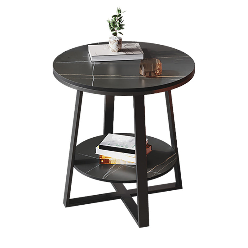 Contemporary Stone End Table Cross Base Round Top Side End Table with Shelf Clearhalo 'Coffee & Accent Tables' 'End & Side Tables' 'end_side_tables' 'furn' 'furn_end_side_tables' 'Furniture' 'Living Room Furniture' 7484627