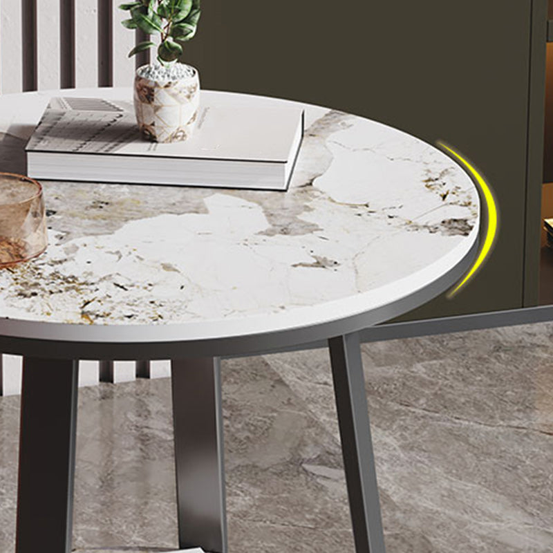 Contemporary Stone End Table Cross Base Round Top Side End Table with Shelf Clearhalo 'Coffee & Accent Tables' 'End & Side Tables' 'end_side_tables' 'furn' 'furn_end_side_tables' 'Furniture' 'Living Room Furniture' 7484631