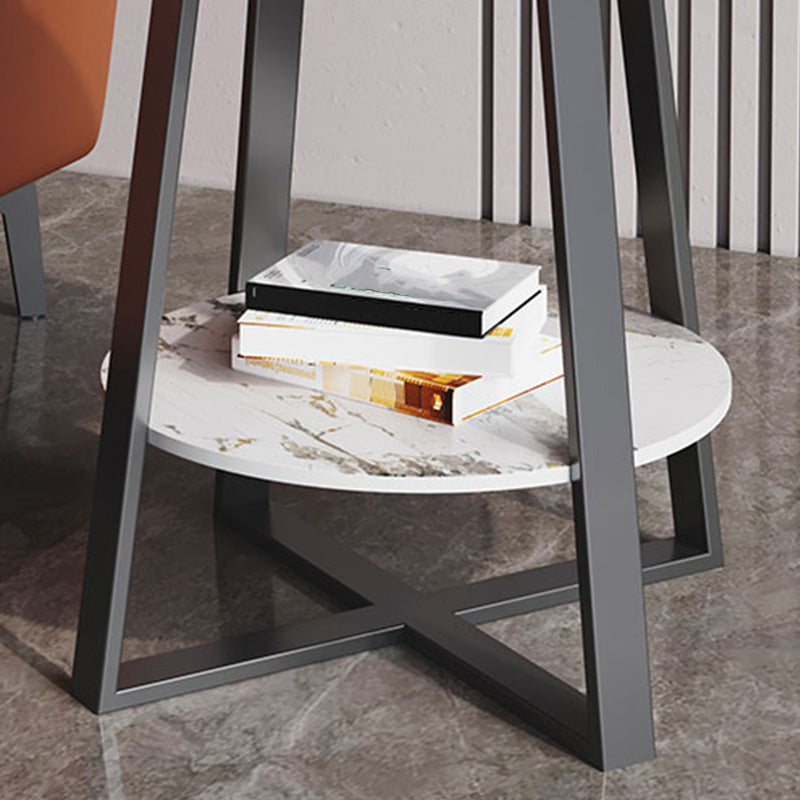 Contemporary Stone End Table Cross Base Round Top Side End Table with Shelf Clearhalo 'Coffee & Accent Tables' 'End & Side Tables' 'end_side_tables' 'furn' 'furn_end_side_tables' 'Furniture' 'Living Room Furniture' 7484633