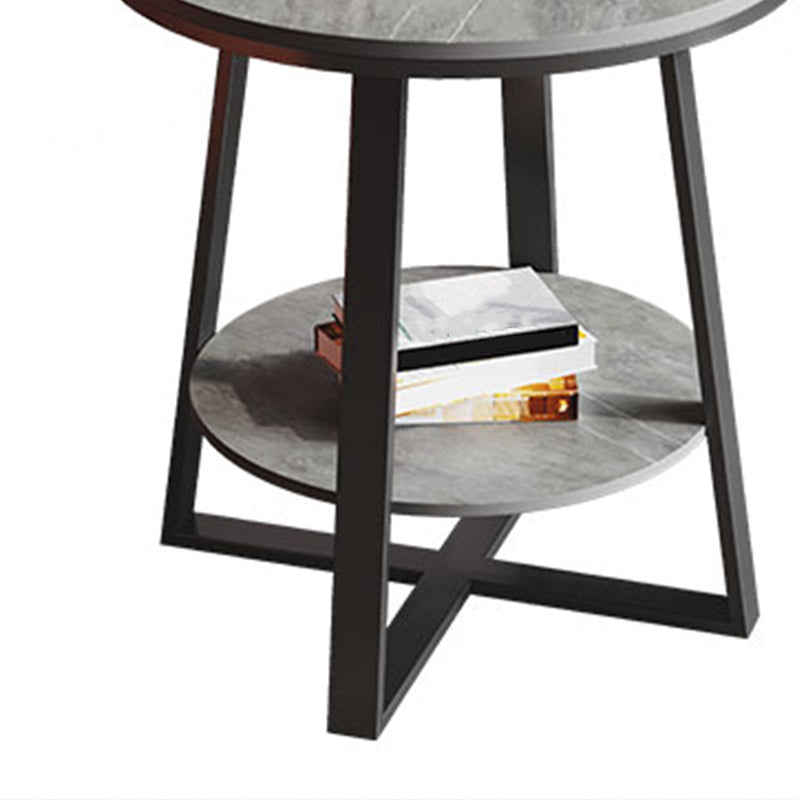 Contemporary Stone End Table Cross Base Round Top Side End Table with Shelf Clearhalo 'Coffee & Accent Tables' 'End & Side Tables' 'end_side_tables' 'furn' 'furn_end_side_tables' 'Furniture' 'Living Room Furniture' 7484634