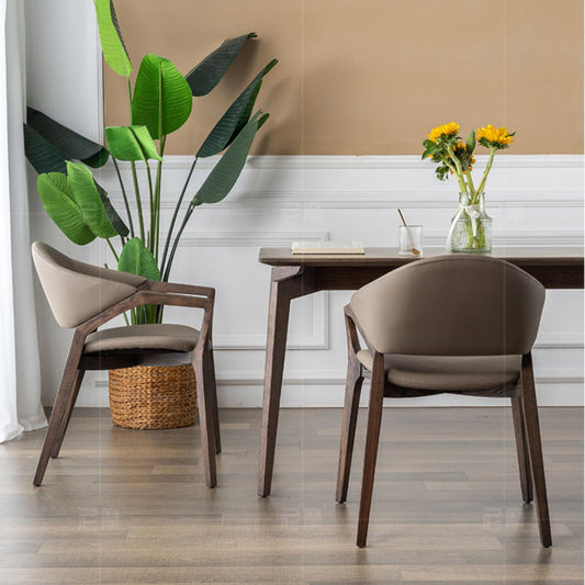 Leather Upholstered Dining Chair Solid Wood Frame Dining Arm Chair