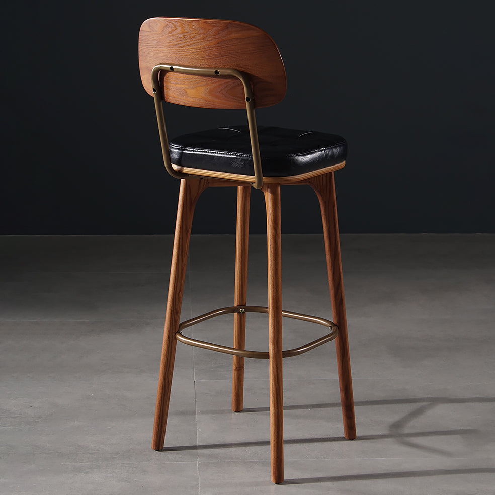 Leather Bar Stools with Wood Frame Contemporary Armless Stools for Home