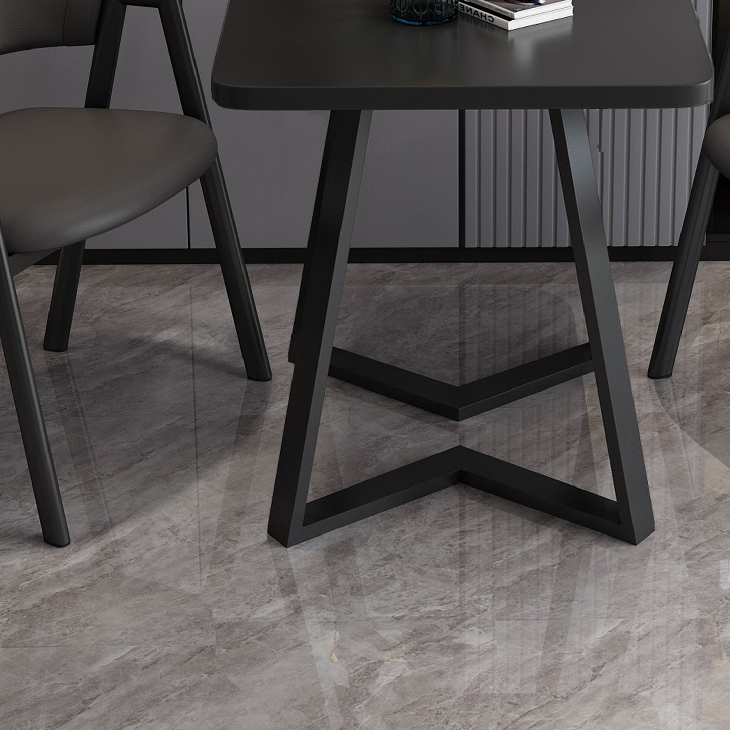 Mesa de comedor de madera moderna, mesa de comedor cuadrada con pedestal doble para el hogar