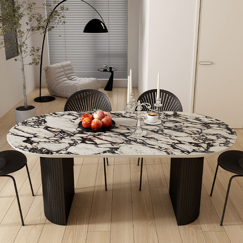 Oval Industrial Dinner Room Kitchen Table Double Pedestal Dining Table Clearhalo 'Dining Tables & Seating' 'Dining Tables' 'dining_table' 'furn' 'furn_dining_table' 'Furniture' 'Kitchen & Dining Furniture' 7485329