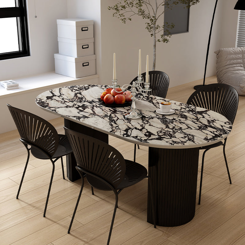 Oval Industrial Dinner Room Kitchen Table Double Pedestal Dining Table Clearhalo 'Dining Tables & Seating' 'Dining Tables' 'dining_table' 'furn' 'furn_dining_table' 'Furniture' 'Kitchen & Dining Furniture' 7485330