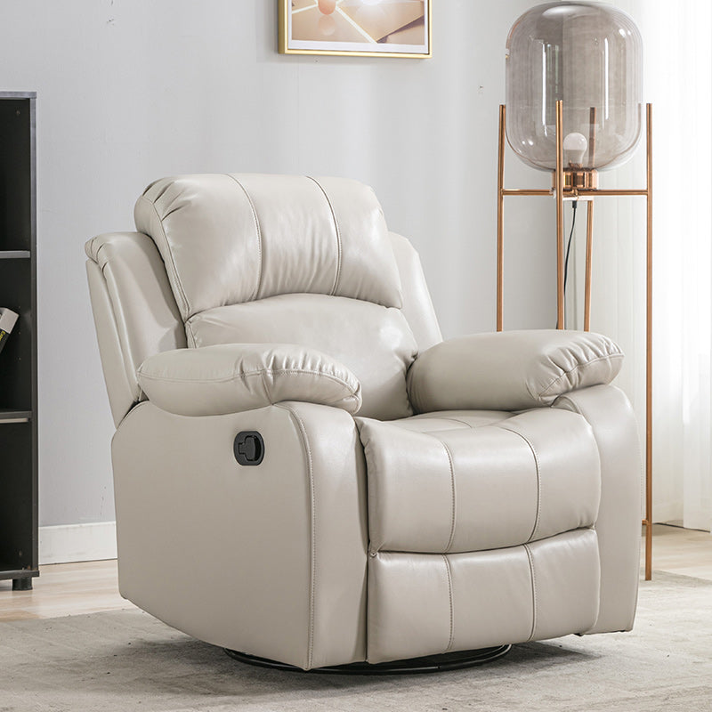 Contemporary Home Theater Recliner Metal Solid Color Arm Reclining Swiveling Respiratory Skin Beige Clearhalo 'Chairs & Seating' 'furn' 'furn_recliners' 'Furniture' 'Living Room Furniture' 'Recliners' 7485395