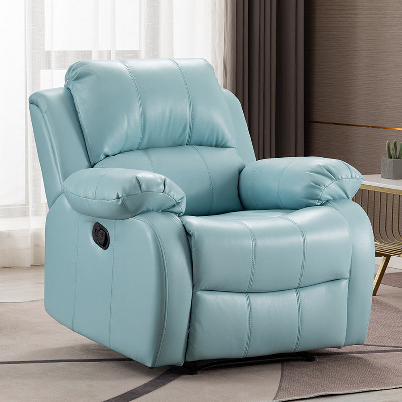 Contemporary Home Theater Recliner Metal Solid Color Arm Reclining Swiveling Respiratory Skin Sky Blue Clearhalo 'Chairs & Seating' 'furn' 'furn_recliners' 'Furniture' 'Living Room Furniture' 'Recliners' 7485398