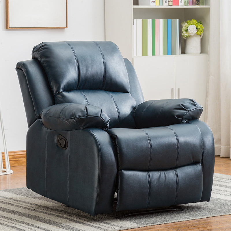 Contemporary Home Theater Recliner Metal Solid Color Arm Reclining Swiveling Respiratory Skin Dark Blue Clearhalo 'Chairs & Seating' 'furn' 'furn_recliners' 'Furniture' 'Living Room Furniture' 'Recliners' 7485400