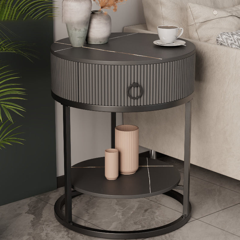 Classic Glam Accent Table Nightstand Stone Nightstand with Drawer Black 1 Piece 1 Clearhalo 'Bedroom Furniture' 'furn' 'furn_night_stand' 'Furniture' 'night_stand' 'Nightstands' 7486021