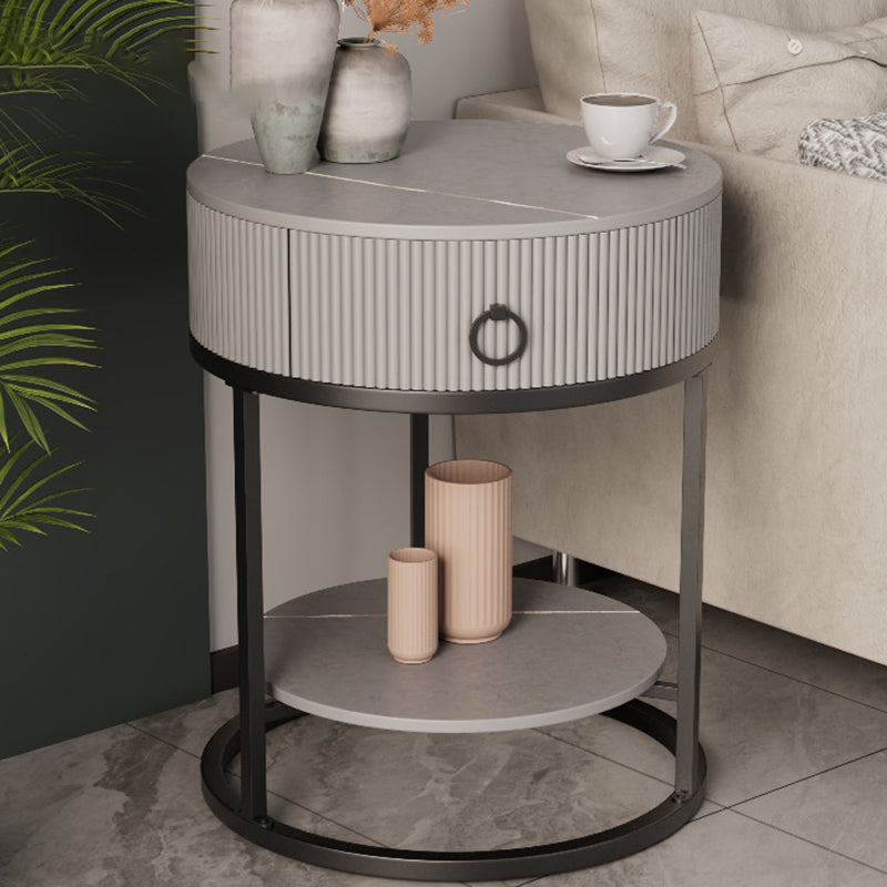 Classic Glam Accent Table Nightstand Stone Nightstand with Drawer Black-Gray 1 Piece 1 Clearhalo 'Bedroom Furniture' 'furn' 'furn_night_stand' 'Furniture' 'night_stand' 'Nightstands' 7486029