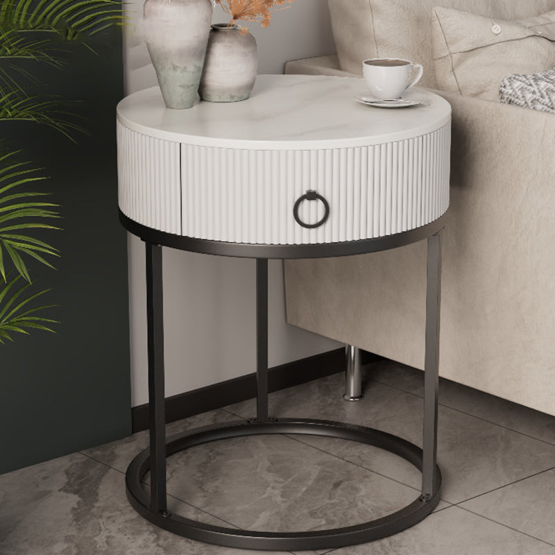Classic Glam Accent Table Nightstand Stone Nightstand with Drawer Black White 1 Piece Shelf Not Included Clearhalo 'Bedroom Furniture' 'furn' 'furn_night_stand' 'Furniture' 'night_stand' 'Nightstands' 7486030