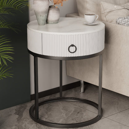 Classic Glam Accent Table Nightstand Stone Nightstand with Drawer Black White 1 Piece Shelf Not Included Clearhalo 'Bedroom Furniture' 'furn' 'furn_night_stand' 'Furniture' 'night_stand' 'Nightstands' 7486030