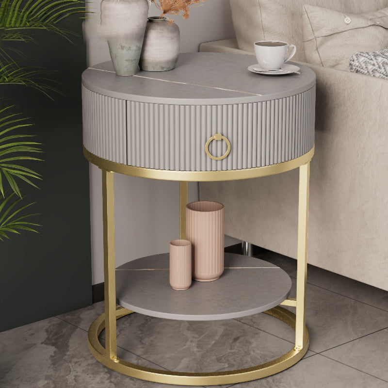 Classic Glam Accent Table Nightstand Stone Nightstand with Drawer Gray-Gold 1 Piece 1 Clearhalo 'Bedroom Furniture' 'furn' 'furn_night_stand' 'Furniture' 'night_stand' 'Nightstands' 7486036