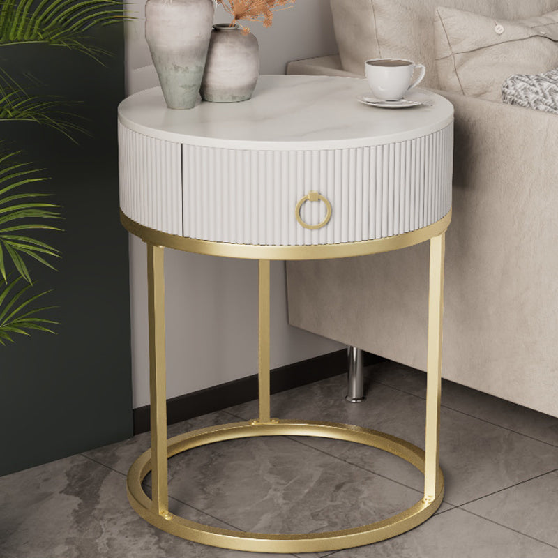 Classic Glam Accent Table Nightstand Stone Nightstand with Drawer White-Gold 1 Piece Shelf Not Included Clearhalo 'Bedroom Furniture' 'furn' 'furn_night_stand' 'Furniture' 'night_stand' 'Nightstands' 7486038
