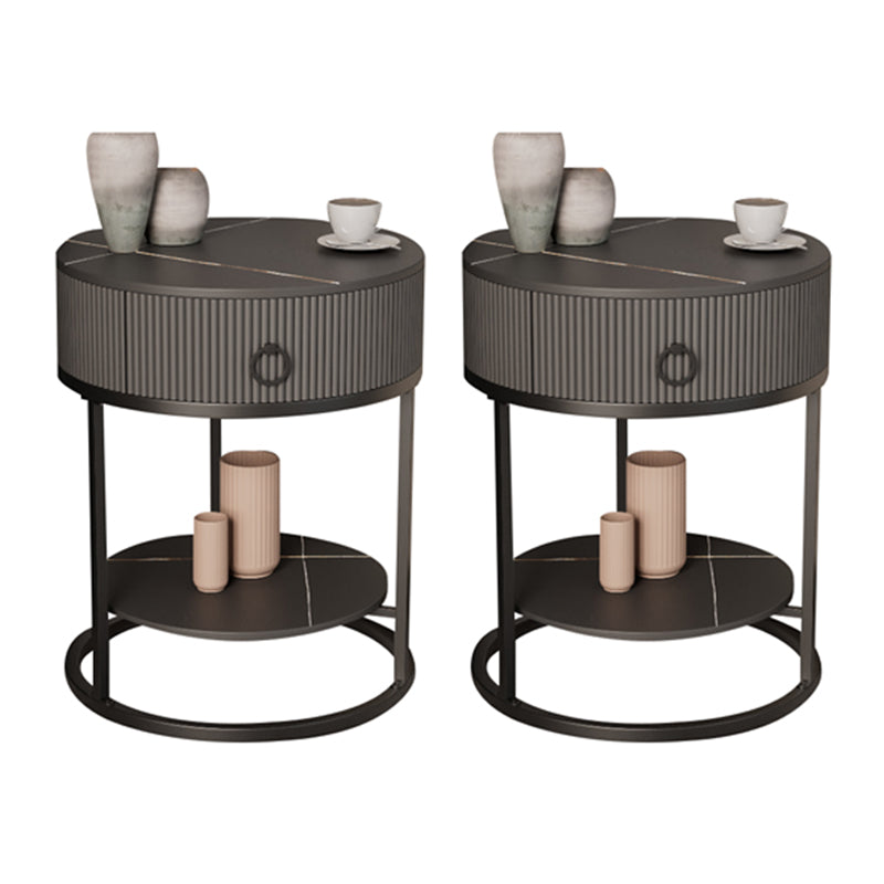 Classic Glam Accent Table Nightstand Stone Nightstand with Drawer Black 2 Piece Set 1 Clearhalo 'Bedroom Furniture' 'furn' 'furn_night_stand' 'Furniture' 'night_stand' 'Nightstands' 7486041