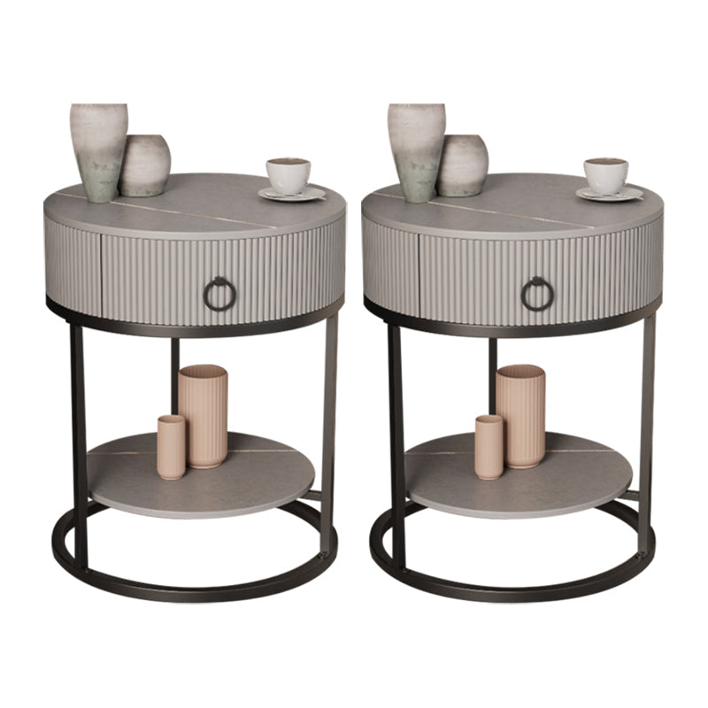 Classic Glam Accent Table Nightstand Stone Nightstand with Drawer Black-Gray 2 Piece Set 1 Clearhalo 'Bedroom Furniture' 'furn' 'furn_night_stand' 'Furniture' 'night_stand' 'Nightstands' 7486045