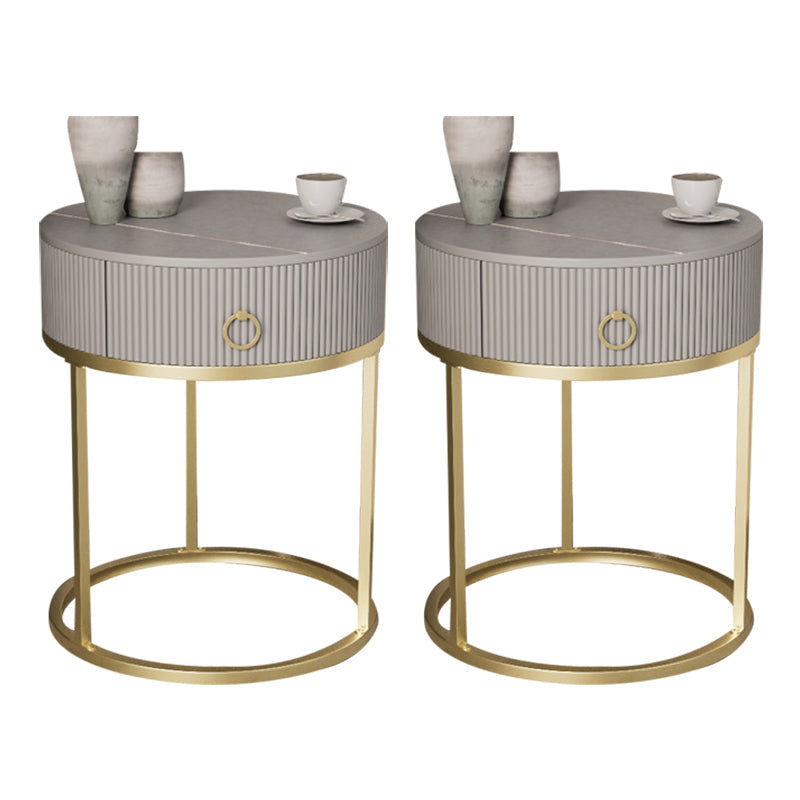 Classic Glam Accent Table Nightstand Stone Nightstand with Drawer Gray-Gold 2 Piece Set Shelf Not Included Clearhalo 'Bedroom Furniture' 'furn' 'furn_night_stand' 'Furniture' 'night_stand' 'Nightstands' 7486048