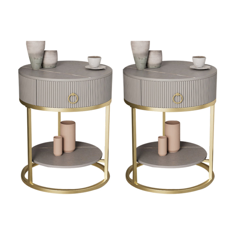Classic Glam Accent Table Nightstand Stone Nightstand with Drawer Gray-Gold 2 Piece Set 1 Clearhalo 'Bedroom Furniture' 'furn' 'furn_night_stand' 'Furniture' 'night_stand' 'Nightstands' 7486049