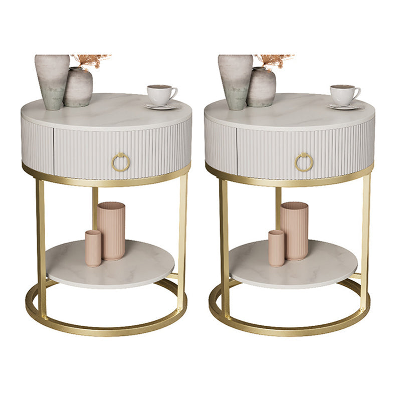 Classic Glam Accent Table Nightstand Stone Nightstand with Drawer White-Gold 2 Piece Set 1 Clearhalo 'Bedroom Furniture' 'furn' 'furn_night_stand' 'Furniture' 'night_stand' 'Nightstands' 7486051