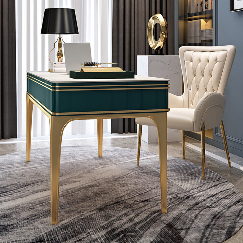 Bureau de bureau en bois contemporain Bureau de tâche de forme rectangulaire avec 4 jambes en vert et or