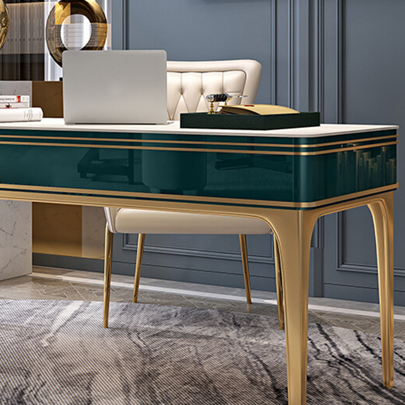 Bureau de bureau en bois contemporain Bureau de tâche de forme rectangulaire avec 4 jambes en vert et or