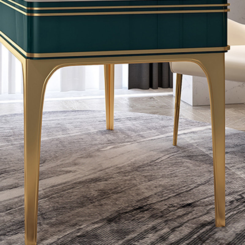 Bureau de bureau en bois contemporain Bureau de tâche de forme rectangulaire avec 4 jambes en vert et or