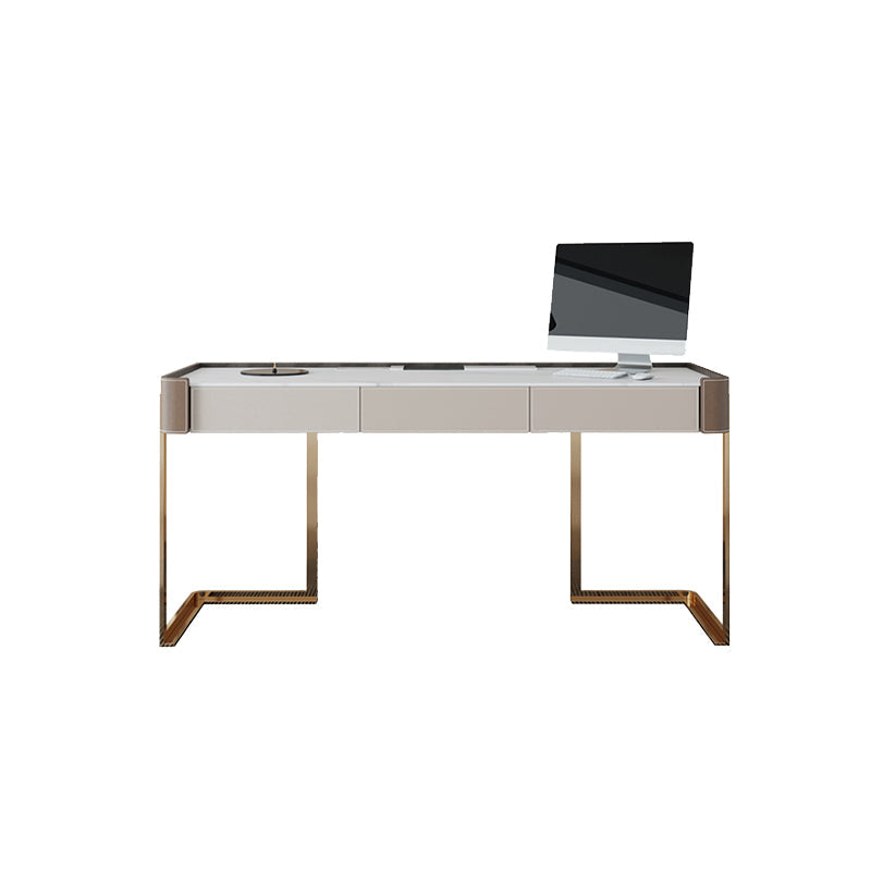 Rectangle Stone Top Bureau bureau Glam Style Writing Bureau avec base en métal pour le bureau
