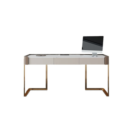 Rectangle Stone Top Bureau bureau Glam Style Writing Bureau avec base en métal pour le bureau