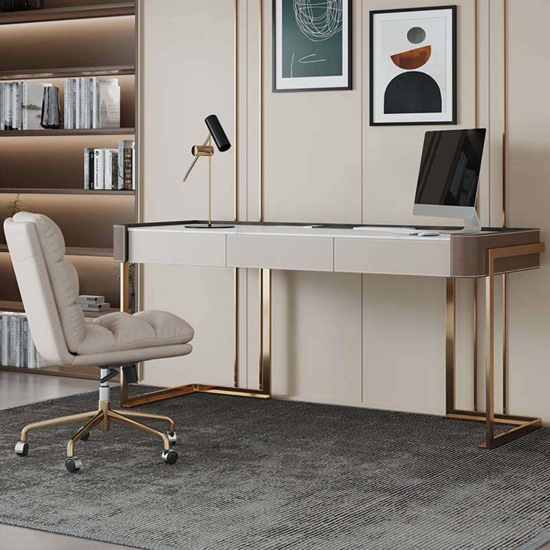 Rectangle Stone Top Bureau bureau Glam Style Writing Bureau avec base en métal pour le bureau