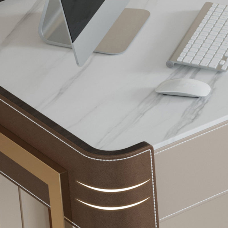 Rectangle Stone Top Bureau bureau Glam Style Writing Bureau avec base en métal pour le bureau