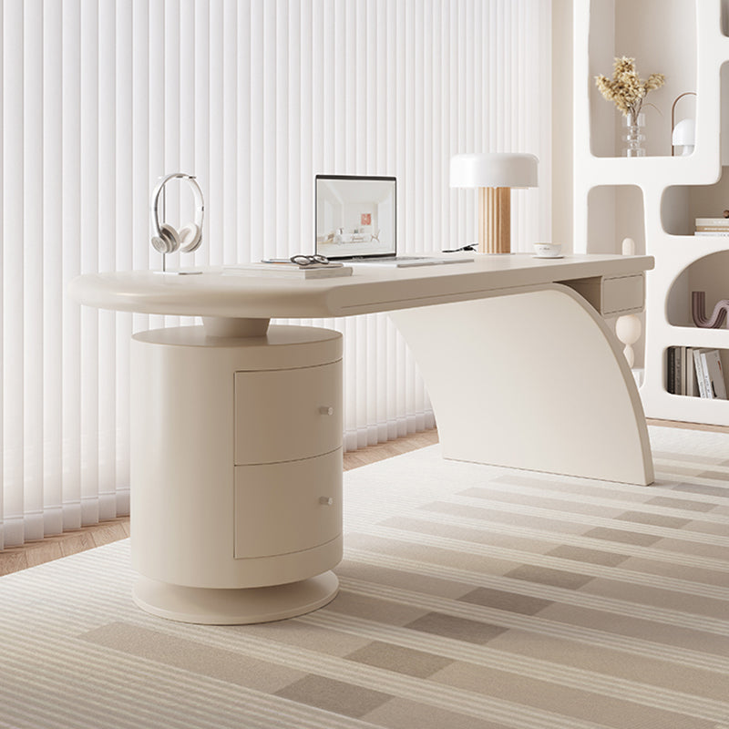 Forme irrégulière Bureau de bureau contemporain Bureau de tâche en bois avec 2 tiroirs en blanc