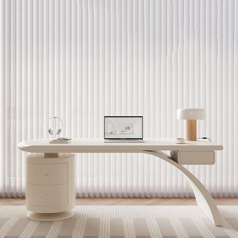 Forme irrégulière Bureau de bureau contemporain Bureau de tâche en bois avec 2 tiroirs en blanc