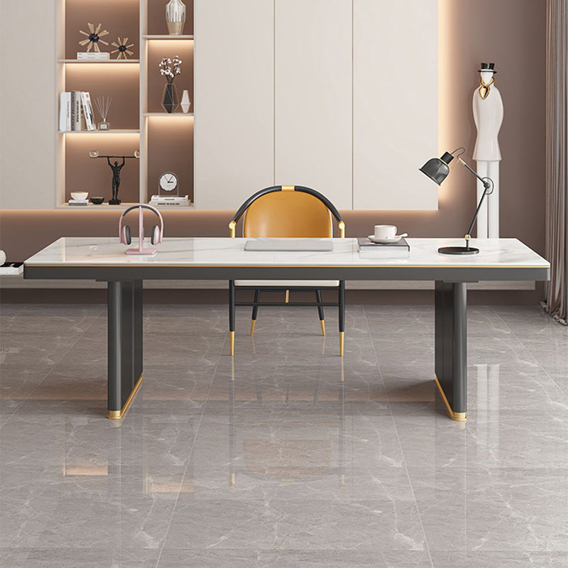 Forme rectangulaire Bureau contemporain Bureau en pierre Tâche de tâche avec 2 jambes en blanc et noir