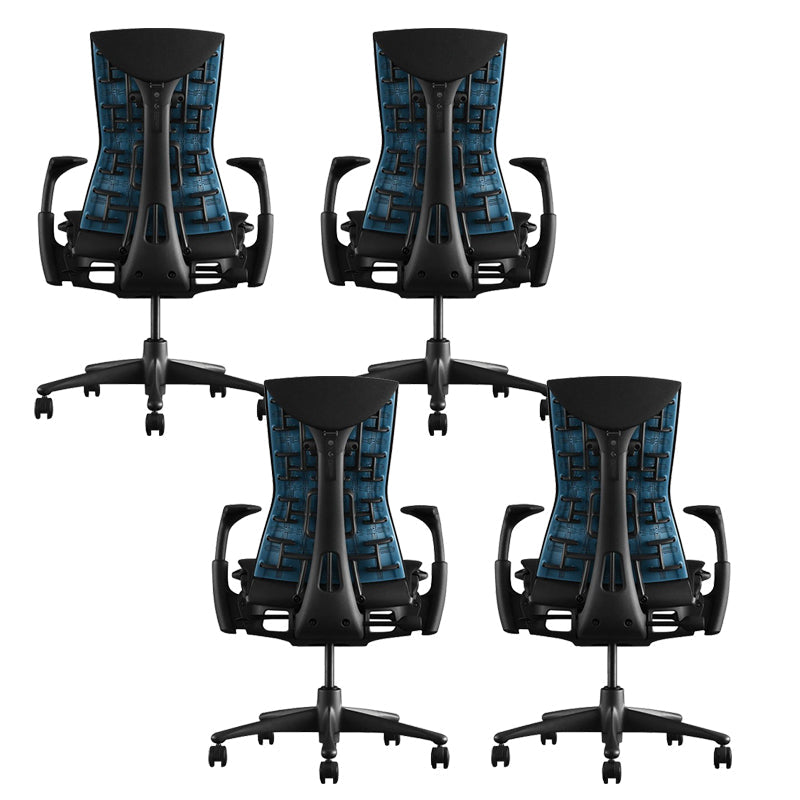 Modern Removable Arms Chair Adjustable Seat Height Slide Chair Blue 4 Piece Set Clearhalo 'furn' 'furn_office_chair' 'Furniture' 'Office Chairs' 'Office Furniture' 'office_chair' 7486384