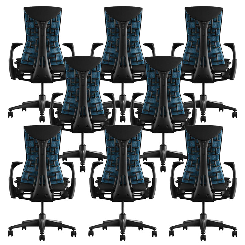 Modern Removable Arms Chair Adjustable Seat Height Slide Chair Blue 8 Piece Set Clearhalo 'furn' 'furn_office_chair' 'Furniture' 'Office Chairs' 'Office Furniture' 'office_chair' 7486388