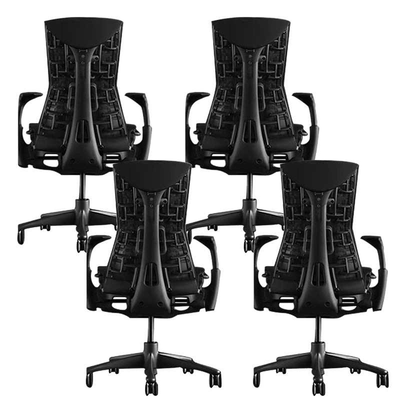 Modern Removable Arms Chair Adjustable Seat Height Slide Chair Black 4 Piece Set Clearhalo 'furn' 'furn_office_chair' 'Furniture' 'Office Chairs' 'Office Furniture' 'office_chair' 7486393
