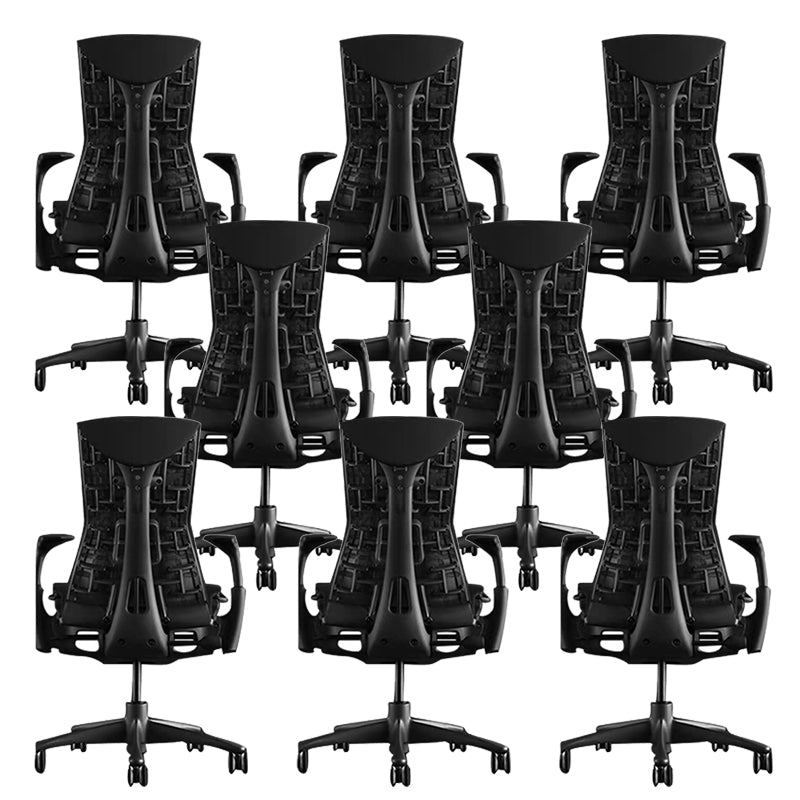 Modern Removable Arms Chair Adjustable Seat Height Slide Chair Black 8 Piece Set Clearhalo 'furn' 'furn_office_chair' 'Furniture' 'Office Chairs' 'Office Furniture' 'office_chair' 7486396