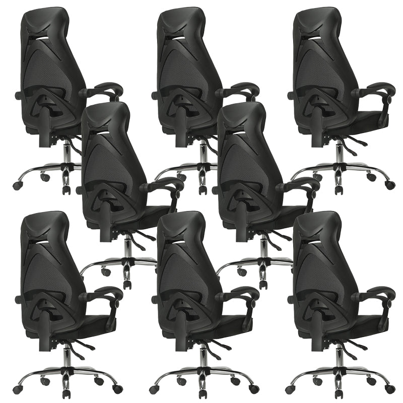 Padded Arms Office Chair Tilt Mechanism No Distressing Desk Chair with Wheels Black 8 Piece Set Without Footrest Clearhalo 'furn' 'furn_office_chair' 'Furniture' 'Office Chairs' 'Office Furniture' 'office_chair' 7486508