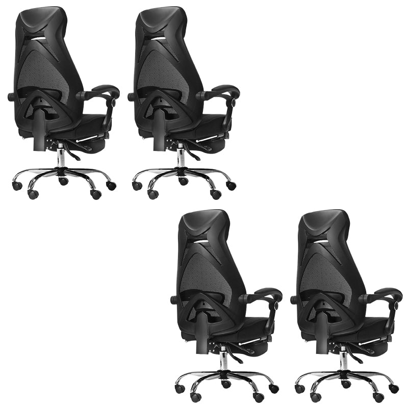 Padded Arms Office Chair Tilt Mechanism No Distressing Desk Chair with Wheels Black 4 Piece Set With Footrest Clearhalo 'furn' 'furn_office_chair' 'Furniture' 'Office Chairs' 'Office Furniture' 'office_chair' 7486512